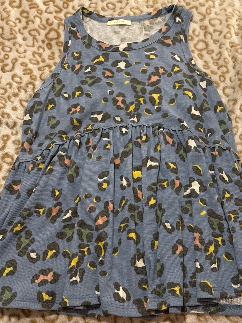 entro Blue Leopard Print Ribbed Tank Top with Multicolor Spots
